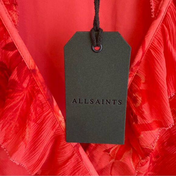 All Saints Ari Sleeveless Nila Mini Wrap Dress Orange and Pink Size 8 NWT - Picture 12 of 15